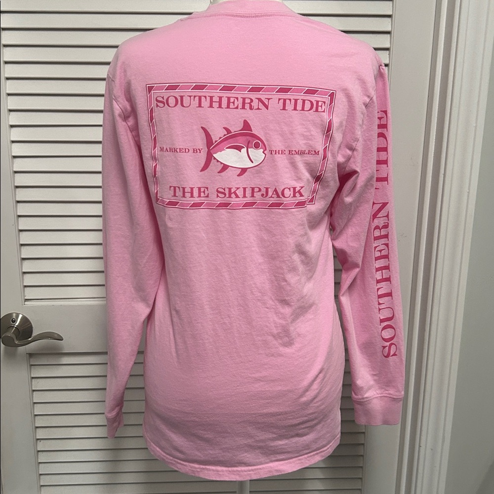 Southern Tide Pink Long Sleeve Shirt with Back and Sleeve Graphic - Picture 2 of 5
